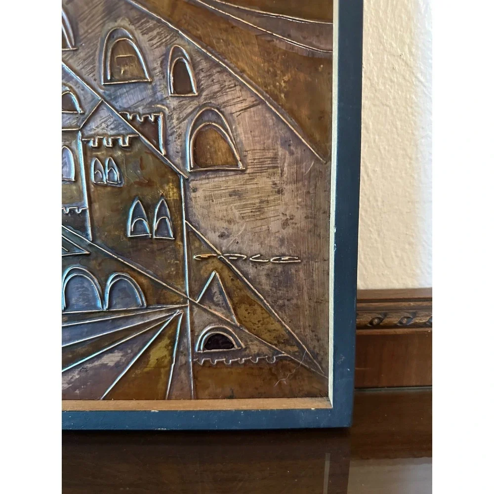 Mid Century Israeli Modern Enamel Copper‎ Wall Art Hanging Artist 15'' x 10''